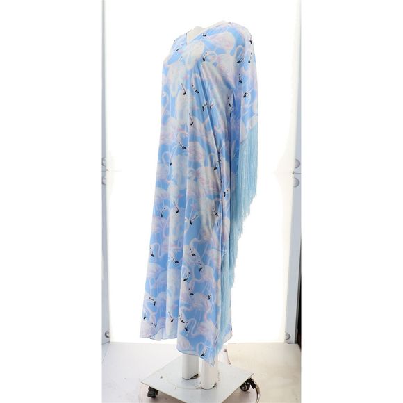Patricia Altschul Flamingo-Print Fringe Caftan Periwinkle 7479084 - Picture 2 of 8